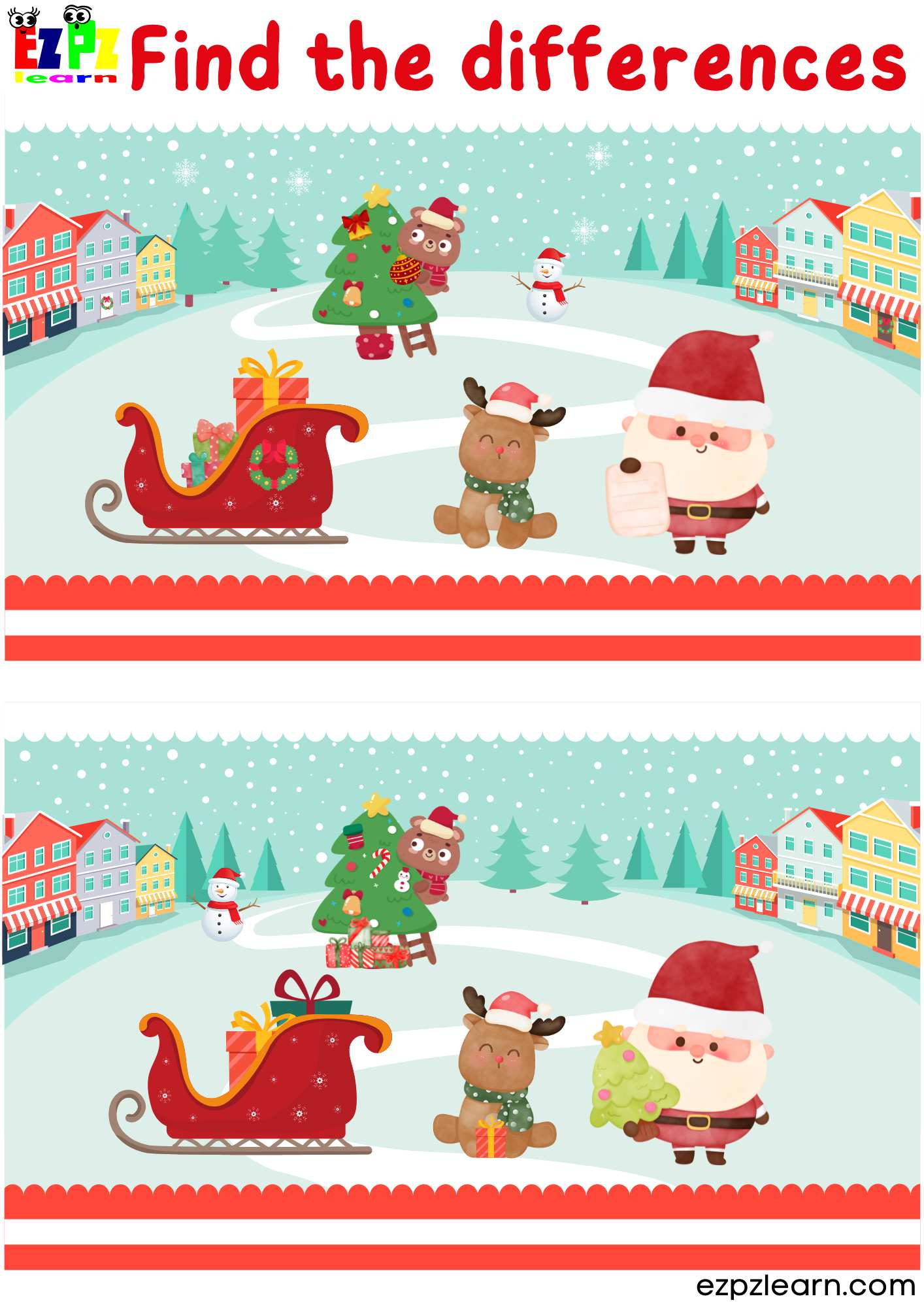 Find the differences Christmas activity 2 - Ezpzlearn.com